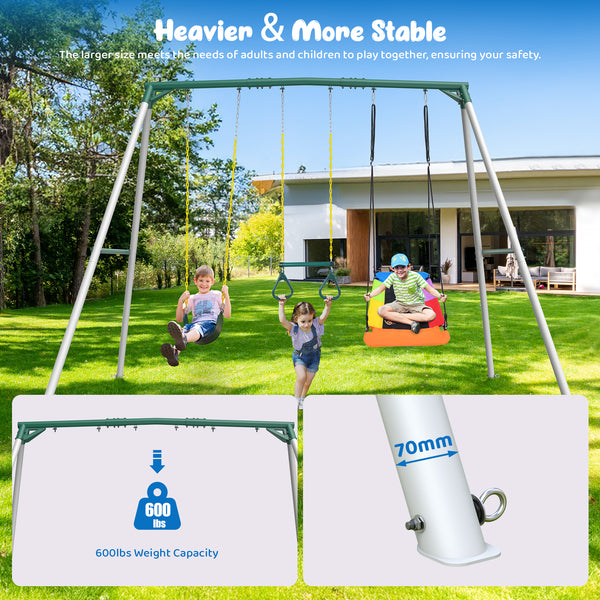 KloKick Heavy Duty Metal Swing Set for Kids & Adults, 600lb