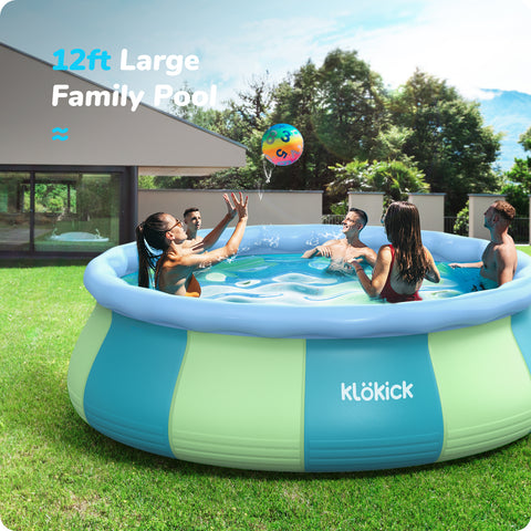 12ft x 30in Easy Set Top Ring Pool, Family Inflatable Swimming Pool with Cover for 6 kids & Adults
