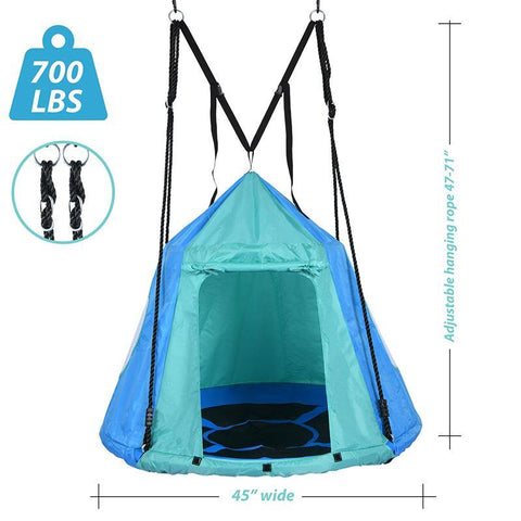 45 Inch Hanging Saucer Swing With Tent for Kids Indoor Outdoor - klokick