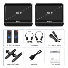 Pumpkin 10.1" Dual Screen Portable Headrest DVD Player with Remote Controls and 2 Headrest Bracket, Headphones, Supports HDMI, USB Port, SD Card Slot