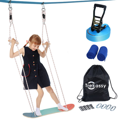 KLOKICK 300lbs Stand Up Surfing Tree Swing with 45ft Ninja Slackline Hanging Kit and Skateboard Seat Standing Swing