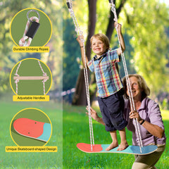 KLOKICK 300lbs Stand Up Surfing Tree Swing with 45ft Ninja Slackline Hanging Kit and Skateboard Seat Standing Swing