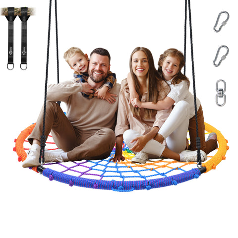 KloKick 45" 750lbs Tree Swing with Swivel, Steel Frame, Adjustable Ropes & Straps - for Kids & Adults, Rainbow