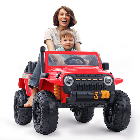 KLOKICK Powered Ride On Truck 12V MP3 Parent-child Car with Remote Control 3 Speed LED Lights Black Spring Suspension for 3-8 Years