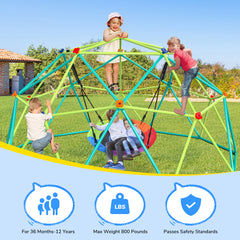 KloKick 10 ft Climbing Dome Swing Set with Saucer Swing, Durable Jungle Gym for Kids 3-12, Supports 800lbs, Rust-Resistant, Easy Assembly