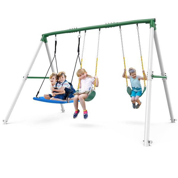 KloKick 600lbs Heavy Duty Swing Set – A-Frame Metal Swing Set with Platform Swing & 2 Belt Swings for Backyard