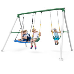 KloKick 600lbs Heavy Duty Swing Set – A-Frame Metal Swing Set with Platform Swing & 2 Belt Swings for Backyard