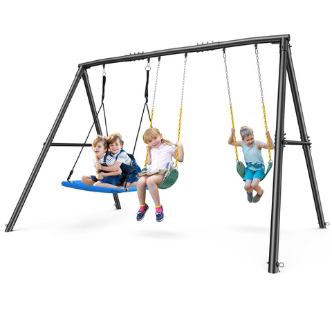 KloKick 600lbs Heavy Duty Swing Set – A-Frame Metal Swing Set with Platform Swing & 2 Belt Swings for Backyard (Black)