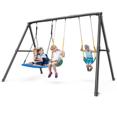 KloKick 600lbs Heavy Duty Swing Set – A-Frame Metal Swing Set with Platform Swing & 2 Belt Swings for Backyard (Black)