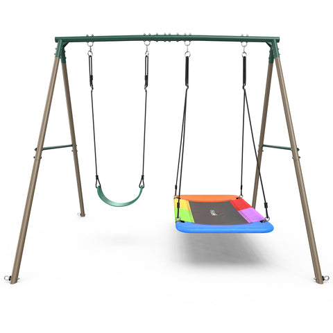 KloKick 440lbs Metal Swing Sets with 45" Platform Tree Swing & Belt Swing, Heavy Duty Swing Stand for Kids' Backyard Play