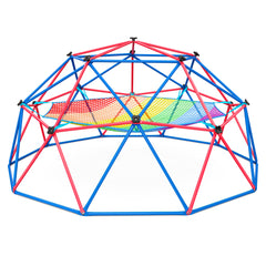 KloKick 10ft Outdoor Dome Climber for Kids, with Monkey Bars & Cargo Net | Backyard Jungle Gym Playset Includes Swing & Hammock for Ages 3-10(Blue)