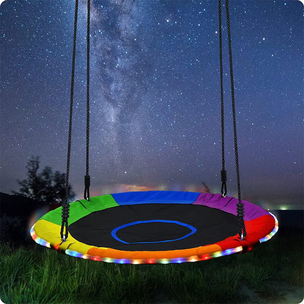 Trekassy 700lbs 40 inch Saucer Tree Swing for Kids Adults with LED Lights, 2 Tree Hanging Straps