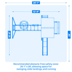 KloKick Cedar Wooden Swing Set with 8' Wave Slide, Metal Monkey Bar, Clubhouse, Playhouse, and Snack Bar Window