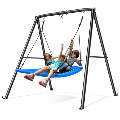 KloKick Metal Swing Set - 60" Large Platform Swing, 440lbs Heavy Duty Set for Kids' Backyard Play(Blue)