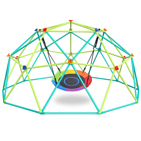 KloKick 10 ft Climbing Dome Swing Set with Saucer Swing, Durable Jungle Gym for Kids 3-12, Supports 800lbs, Rust-Resistant, Easy Assembly