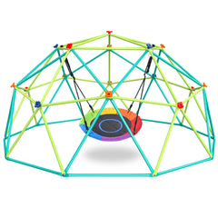 KloKick 10 ft Climbing Dome Swing Set with Saucer Swing, Durable Jungle Gym for Kids 3-12, Supports 800lbs, Rust-Resistant, Easy Assembly