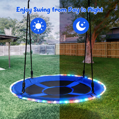 KloKick 700lbs 40" Saucer Tree Swing for Kids & Adults – Durable Outdoor Swing with LED Lights, 2 Tree Hanging Straps. Blue