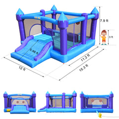 KloKick 15x12 FT Inflatable Bounce House with Slide & Blower, Large Bouncy Castle for 3–10 Year Old Kids, Outdoor Playhouse with Basketball Hoop & Safety Net, Blue
