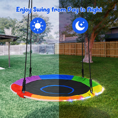 KloKick 700lbs 40" Saucer Tree Swing for Kids & Adults – Durable Outdoor Swing with LED Lights, 2 Tree Hanging Straps. Rainbow
