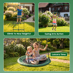 KloKick 65ft Ninja Warrior Obstacle Course for Kids – Outdoor Backyard Set with Swing, Ninja Rope, 11 Obstacles, Slackline, Jungle Gym for Tree Installation (Green)