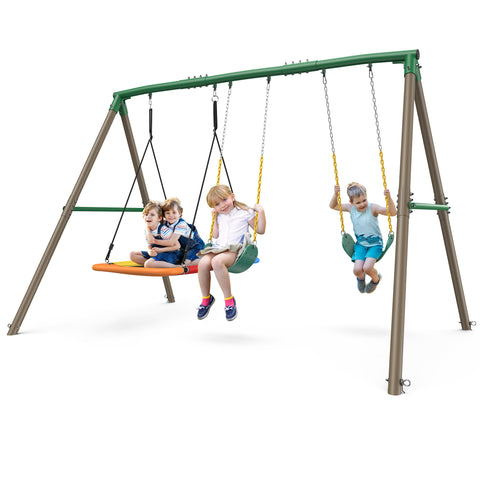 KloKick 600lbs Heavy Duty Swing Set – A-Frame Metal Swing Set with Platform Swing & 2 Belt Swings for Backyard (Green)
