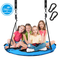 KLOKICK 40" 700lb Saucer Tree Swing for Kids Adults with 2pcs 10ft Tree Hanging Straps, Steel Frame and Adjustable Ropes--Blue