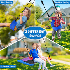 KloKick 440lbs Outdoor Swing Set for Kids – Includes Toddler Swing, Belt Swing, and Platform Swing, Metal Frame for Backyard Play