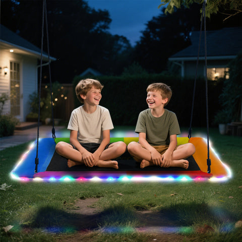 KloKick 60" LED Tree Swing for Kids & Adults, Waterproof 900D Oxford Outdoor Platform Swing with 9.8FT Hanging Straps,Color