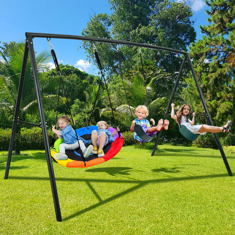 KloKick 440lbs Heavy Duty Backyard Swing Set with Saucer Swing & 2 Belt Swings, Safe & Sturdy Playground Equipment for Family, Ideal for Gardens, Yards & Patios