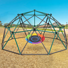 KloKick 10ft Playground Climbers Dome - Kids Jungle Gym with Swing, 800lb Capacity, Rust-Resistant(Green)