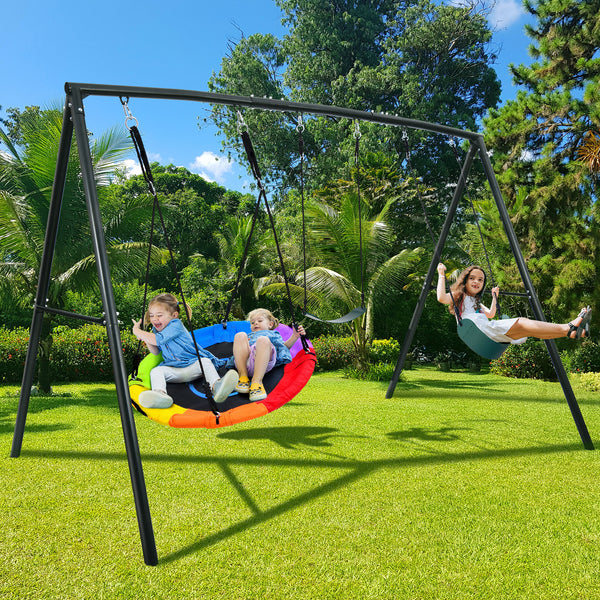 KloKick 500lb Heavy Duty Backyard Swing Set with Saucer Swing & 2 Belt Swings, Safe & Sturdy Playground Equipment for Family, Ideal for Gardens, Yards & Patios