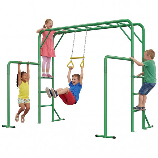 Klokick 3-in-1 Jungle Gym & Monkey Swing Bar - Kids Backyard Play Set for Strength & Active Fun, Orange