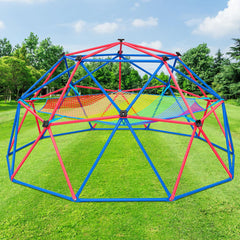 KloKick 10ft Outdoor Dome Climber for Kids, with Monkey Bars & Cargo Net | Backyard Jungle Gym Playset Includes Swing & Hammock for Ages 3-10(Blue)