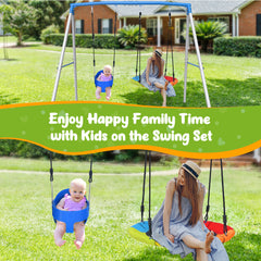 KloKick 2 Seat Metal Swing Sets, 440lbs Heavy Duty Frame with Saucer Swing and 1 Toddler Swing for Outdoor Backyard