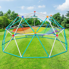 KloKick 10ft Dome Climber for Kids – Backyard Jungle Gym with Hammock, Climbing Cargo Net, and Monkey Bars for Outdoor Play