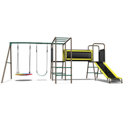 KloKick 5-in-1 Heavy Duty Metal Swing Set for Kids Backyard, with Slide, Monkey Bars, Saucer Swing & Tunnel, ASTM Safety Certified, Ages 3-12, 660lbs Capacity