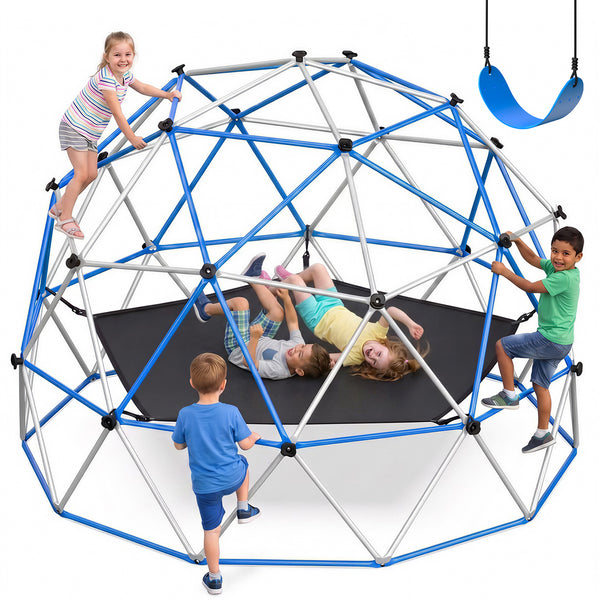 KloKick 10FT Climbing Dome with Hammock and Belt swing, Durable Jungle Gym Outdoor Play Toddler Play Set for Kids 3-12, Supports up to 950lbs, Rust-Resistant, Easy Assembly.