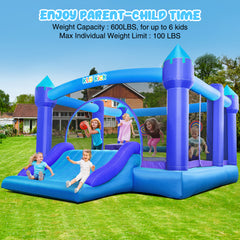 KloKick 15x12 FT Inflatable Bounce House with Slide & Blower, Large Bouncy Castle for 3–10 Year Old Kids, Outdoor Playhouse with Basketball Hoop & Safety Net, Blue