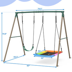 KloKick 440lbs Metal Swing Sets with 45" Platform Tree Swing & Belt Swing, Heavy Duty Swing Stand for Kids' Backyard Play