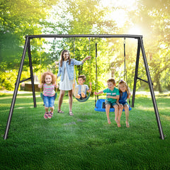 KloKick 600lbs Heavy Duty Swing Set – A-Frame Metal Swing Set with Platform Swing & 2 Belt Swings for Backyard (Black)