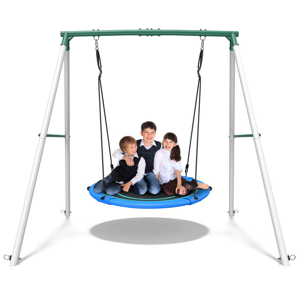 KloKick Heavy Duty Outdoor Swing Set - 500 lbs Capacity, Adjustable Ropes, Round Swing for Kids & Adults, Blue