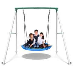 KloKick Heavy Duty Outdoor Swing Set - 500 lbs Capacity, Adjustable Ropes, Round Swing for Kids & Adults, Blue