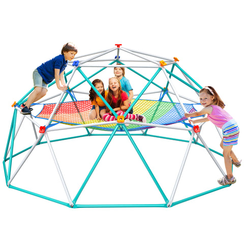 KloKick 10ft Dome Climber for Kids – Backyard Jungle Gym with Hammock, Climbing Cargo Net, and Monkey Bars for Outdoor Play