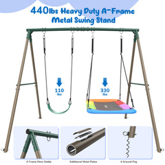 KloKick 440lbs Metal Swing Sets with 45" Platform Tree Swing & Belt Swing, Heavy Duty Swing Stand for Kids' Backyard Play