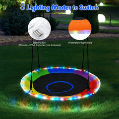 KloKick 700lbs 40" Saucer Tree Swing for Kids & Adults – Durable Outdoor Swing with LED Lights, 2 Tree Hanging Straps. Rainbow