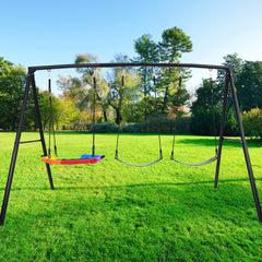 KloKick 500lb Heavy Duty Backyard Swing Set with Saucer Swing & 2 Belt Swings, Safe & Sturdy Playground Equipment for Family, Ideal for Gardens, Yards & Patios