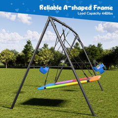 KloKick 440lbs Outdoor Swing Set for Kids – Includes Toddler Swing, Belt Swing, and Platform Swing, Metal Frame for Backyard Play