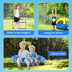 KloKick 65ft Ninja Warrior Obstacle Course for Kids – Outdoor Backyard Set with Swing, Ninja Rope, 11 Obstacles, Slackline, Jungle Gym for Tree Installation