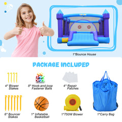 KloKick 15x12 FT Inflatable Bounce House with Slide & Blower, Large Bouncy Castle for 3–10 Year Old Kids, Outdoor Playhouse with Basketball Hoop & Safety Net, Blue