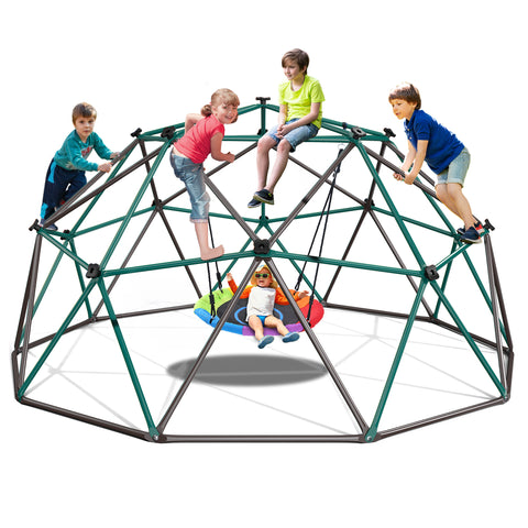 KloKick 10ft Playground Climbers Dome - Kids Jungle Gym with Swing, 800lb Capacity, Rust-Resistant(Green)